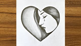 How to draw a sad girl for beginners || How to draw a crying girl || Sad girl drawing inside heart