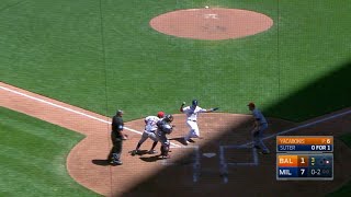 Arcia scores from first on a wild exchange