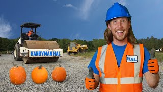 Handyman Hal uses a roller to flatten pumpkins | Real construction equipment steam roller