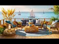 4k cozy seaside coffee jazz ~ relaxing bossa nova music u0026 crashing wave sounds for good mood