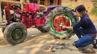 Genius girl repairs and restores tractor diesel Hinomoto old becomes new