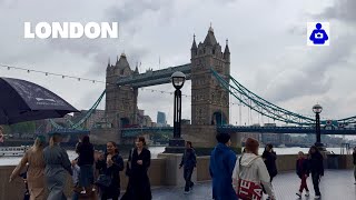 London Rain Walk ☔️ TOWER BRIDGE, to the Tower of London | Central London Walking Tour [4K HDR]