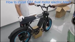 Emoko C91 electric bike open box installation - dual 1000w motor fat tyre max speed 50km big battery