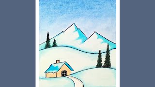How to Draw Simple Winter Season Scenery with Oil Pastels | Easy Scenery Drawing For Beginners