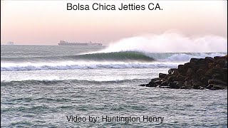 Bolsa Chica Jetties CA. hard offshores 1-19-2021- surfing