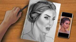 رسم سهل | تعليم رسم ياسمين صبري سهل بالرصاص خطوه بخطوه للمبتدئين بطريقة سهلة | رسم بنت |رسم بنات سهل