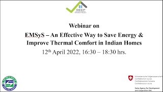 A Webinar on EMSyS - An Effective Way to Save Energy & Improve Thermal Comfort in Indian Homes