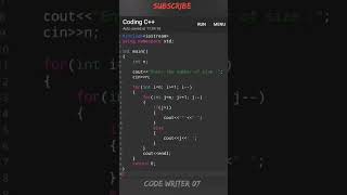 Normal C++ pattern program tutorial video || 💯🧠 #coding #youtubeshorts #codewriter07 #c++pattern