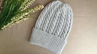 ВЯЗАНАЯ ЖЕНСКАЯ ШАПКА ЖЕМЧУЖНЫЕ КОСЫ KNITTED HAT