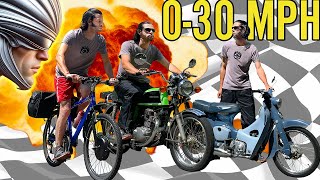 Gas vs Electric How Fast is eBike vs Scooter vs Motorcycle 0-30 MPH Race