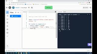 Python Making a times table with a for loop