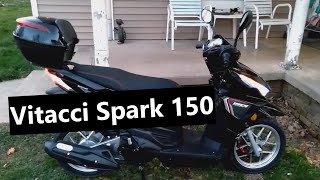 Unboxing the Vitacci Spark 150 gas powered scooter, USB, SDCard, MP3 player (Plenty of power).