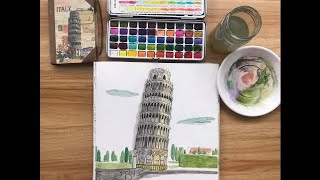 Leaning Tower of Pisa l Watercolor Painting / Time-lapse