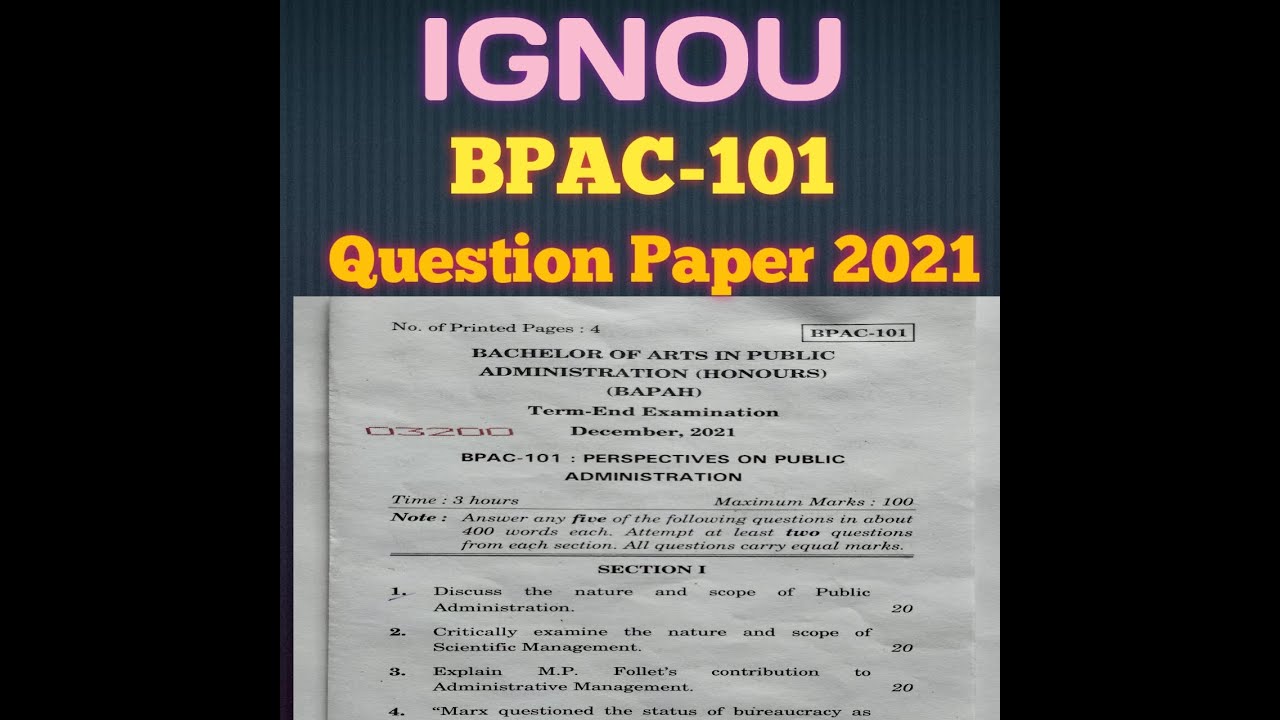 Ignou Previous Years Question Paper, BPAC-101, BAPSH - YouTube