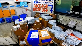 POV a busy week in Fedex/UPS shipping center | packing customers' stuff