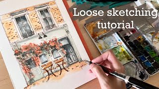 Easy loose sketch with ink and watercolour | How to sketch a London shopfront