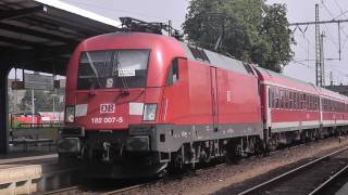 Ausfahrt einer BR 182 mit RE nach Leipzig Thekla in Cottbus