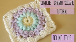 CROCHET: Sunburst granny square tutorial, ROUND FOUR | Bella Coco