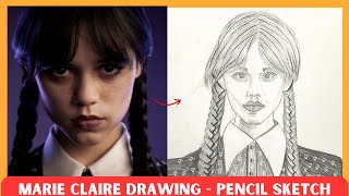 Drawing Wednesday Addams Portrait - Step by step Pencil Sketch | Netflix #pencilsketch @Addams