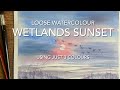 Simple Beginners 4 COLOUR SUNSET Marshland Watercolour Landscape Painting, Watercolor Techniques