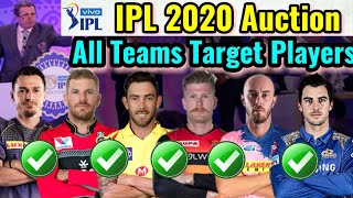 IPL 2020 Auction | All Teams Target Players Name | All Teams New Players list | IPL 2020