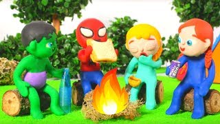 SUPERHERO BABIES GO CAMPING  ❤ Spiderman, Hulk & Frozen Play Doh Cartoons For Kids