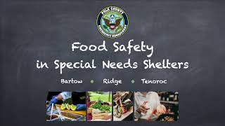 Food Safety in Special Needs Shelters