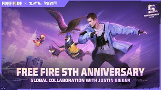 FREE FIRE 5TH ANNIVERSARY GLOBAL COLLABORATION WITH JUSTIN BIEBER | 27 AUGUST NEW EVENT FREE FIRE