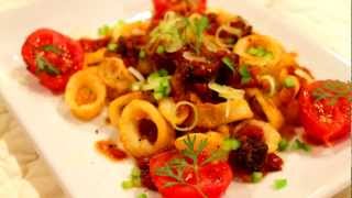 Calamari with Tomato, Cilantro, Chipotle Sauce recipe