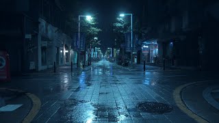 Caminata suave bajo la lluvia en un tranquilo callejón de la ciudad. Sonidos de lluvia para dormir