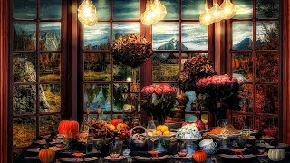 Rainy Autumn Restaurant Ambience ASMR 🌧️🍂 Relaxing Piano Music And Rain Sounds