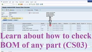 19 How to check BOM of any part CS03 ! Bill of materials ! BOM ! how to make bom ! types of bom !