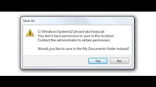 Cannot Edit  C:\Windows\System32\drivers\etc\hosts file solve problem easily 2016