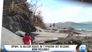 [NewsLife] DPWH: 16 major roads in typhoon-hit regions now passable || Nov. 13, '13