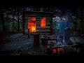 Primitive Log Cabin in the Forest Alone in the Wilderness with Hand Tools