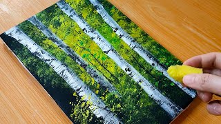 Easy Acrylic Painting / Birch Trees Forest / Painting for Beginners