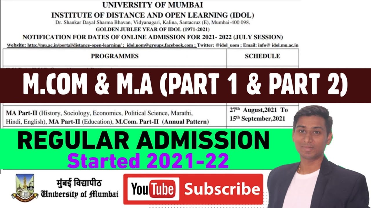 M.com Part ( I & II ) Admission Date Start 2021-22 | M.A Part ( I & II ...