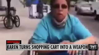 Karen Rams Shopping Cart In Driver's Car After He Cancels Her Ride