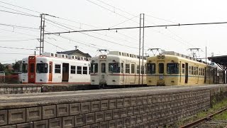 一畑電車2100系、3本並び！ 川跡駅