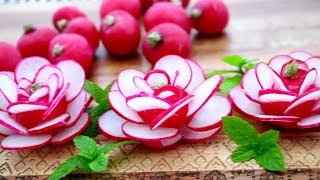 Red Radish Flowers | Flower Roses Garnish | Fruit & Vegetable Carving & Cutting Garnish
