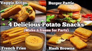 4 Delicious Potato Snacks Recipes Veggie Strips,Hash Browns,Burger Patties & French Fries !