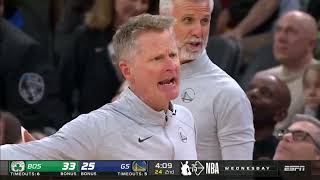 Steve Kerr gets ANGRY at Marcus Smart after he lands on Steph Curry's ankle and kicks Klay Thompson