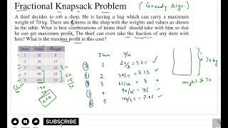 Fractional Knapsack Solved Example : Greedy Algorithm