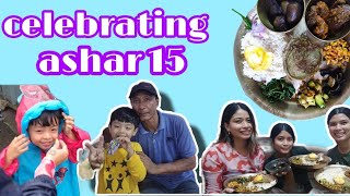 celebrating ashar 15 with family❤️ || newari Khana Mukbang😋 || trying sapumhicha for the first time