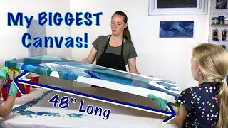 6 Flip Cups On A HUGE Canvas! 💙💚 Amazing Ocean Vibes In This Acrylic Pour