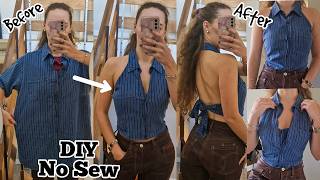 DIY Halter Top from an Old Shirt - No Sew, Super Easy :D