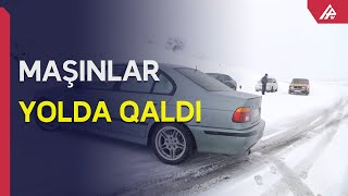 Qarlı hava Şəmkir-Gədəbəy yolunda hərəkəti çətinləşdirdi - APA TV