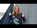 hall of famer cammi granato raises kraken flag at space needle