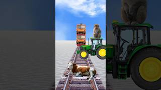 July 31, 2023 Two headed train vs cow, monkey & tractor - Funny vfx video