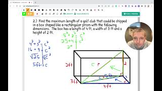 Using the Pythagorean Theorem to find the missing dimension in a rectangular prism.